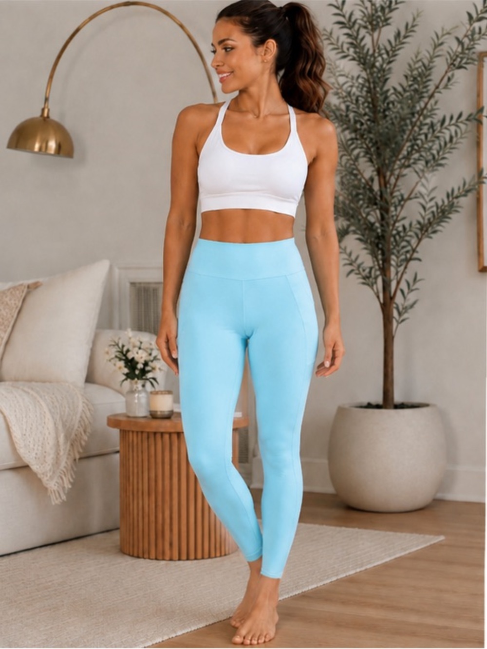 Halara 7/8 High Waisted Butt Lift Leggings Sky Blue Size M